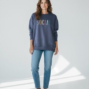 Women’s Blue 'Social' Sweatshirt very soft slit sides for ease of movement small